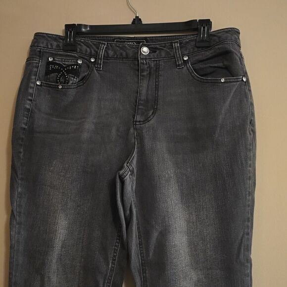 Cato Women's size 14 Soft Black Jeans Bling Pockets‎ 10 inch Rise - Picture 2 of 8